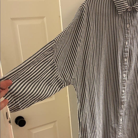 Classic Black and White Striped Shirt Dress - Picture 3 of 4